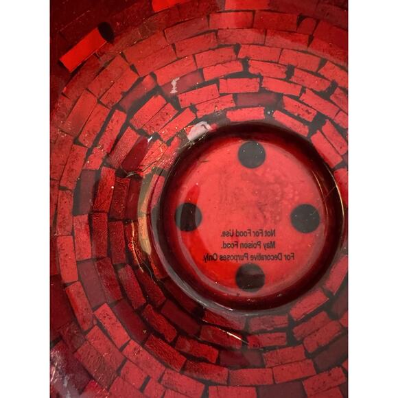 Red Glass Mosaic Decorative Bowl Holiday Christmas Home Decor - Picture 5 of 7